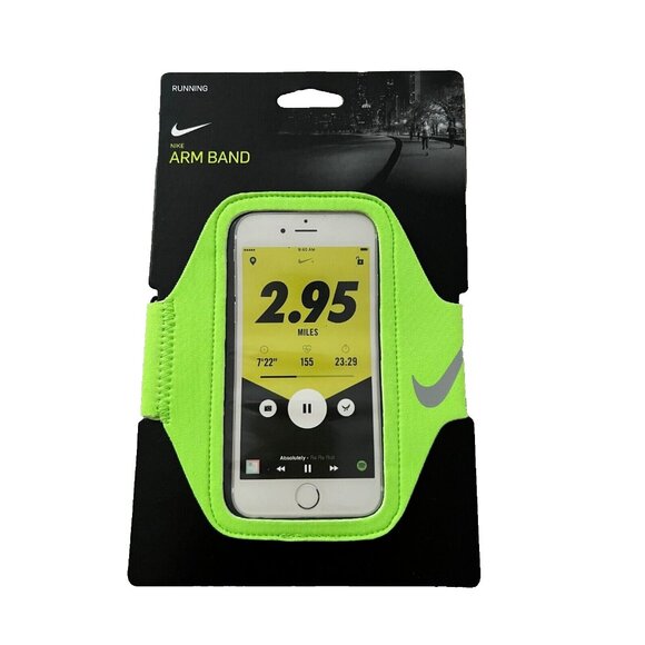 Nike Running Lean ARM Band OSFM Electric Green/Silver - Picture 1 of 5